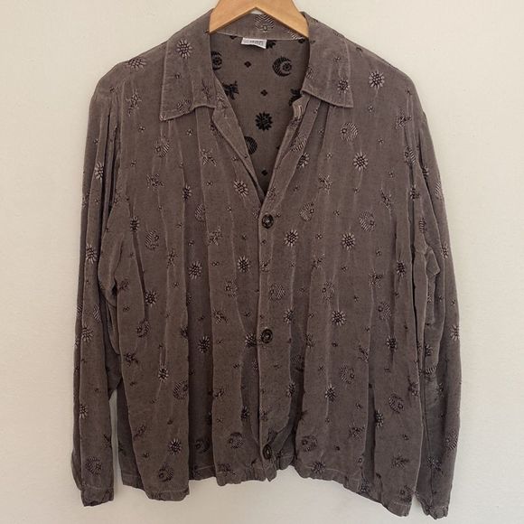 CP Shades sun and moon embroidered blouse long sleeve button up 100% rayon - Picture 1 of 5